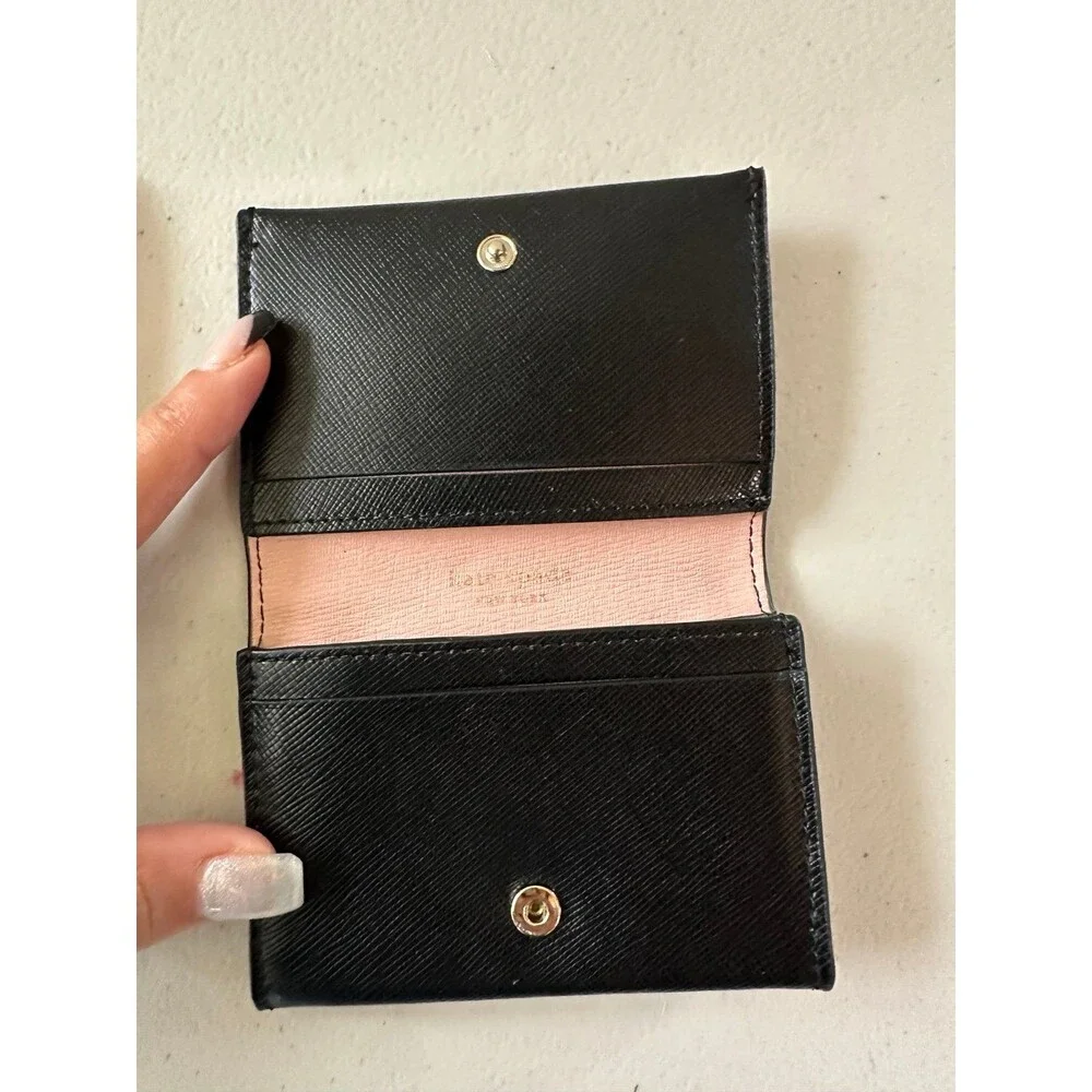 Kate Spade Nadine Slim Card Holder Black Smooth Leather Small Bi-fold Wallet